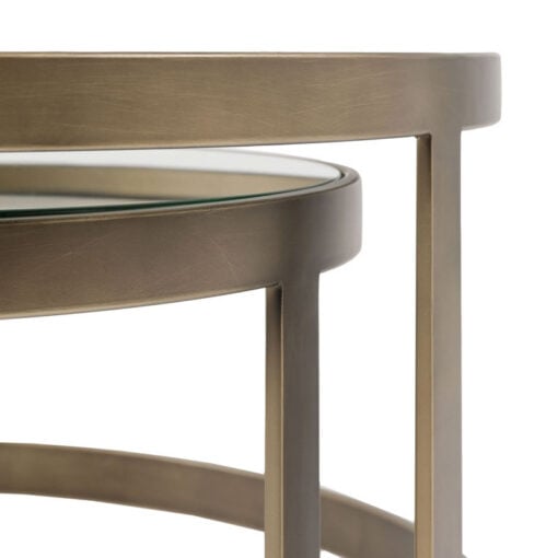 Bronze Metal And Glass Set of 2 Nesting Round Coffee Tables