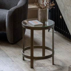 Bronze Metal Glass Top Round Side Lamp Table