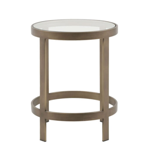 Bronze Metal Glass Top Round Side Lamp Table