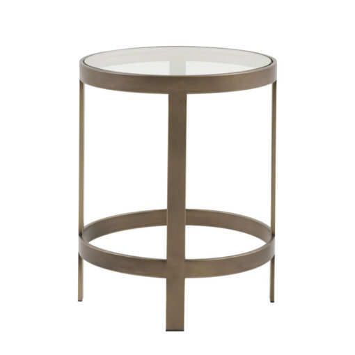 Bronze Metal Glass Top Round Side Lamp Table