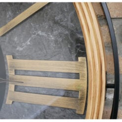 Giant Extra Large Industrial Black Metal And Wood Gold Moving Gears Wall Clock With Black Marble Effect Dial 112cm