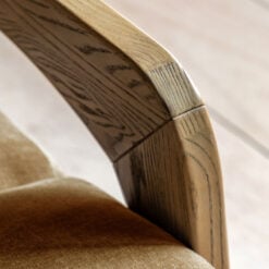 Gold Brown Upholstered Retro Modern 3 Seater Sofa With Wooden Arms