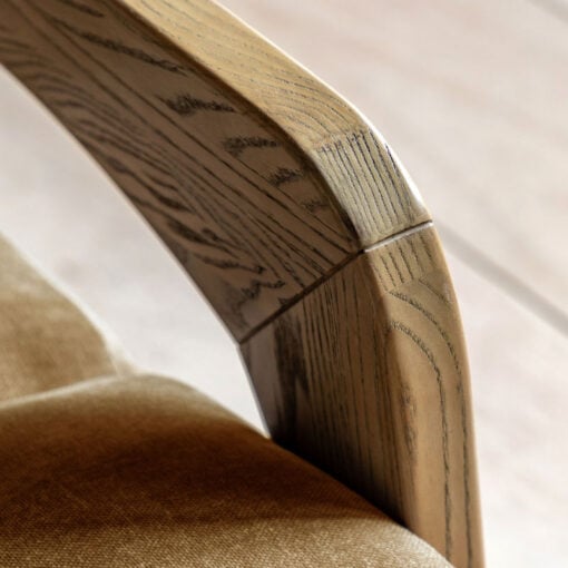 Gold Brown Upholstered Retro Modern 3 Seater Sofa With Wooden Arms