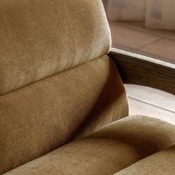 Gold Brown Upholstered Retro Modern 3 Seater Sofa With Wooden Arms