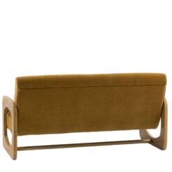 Gold Brown Upholstered Retro Modern 3 Seater Sofa With Wooden Arms