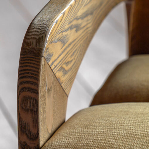 Golden Brown Curvy Upholstered Retro Modern Armchair With Sculptural Wooden Arms