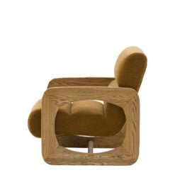 Golden Brown Curvy Upholstered Retro Modern Archchair With Sculptural Wooden Arms