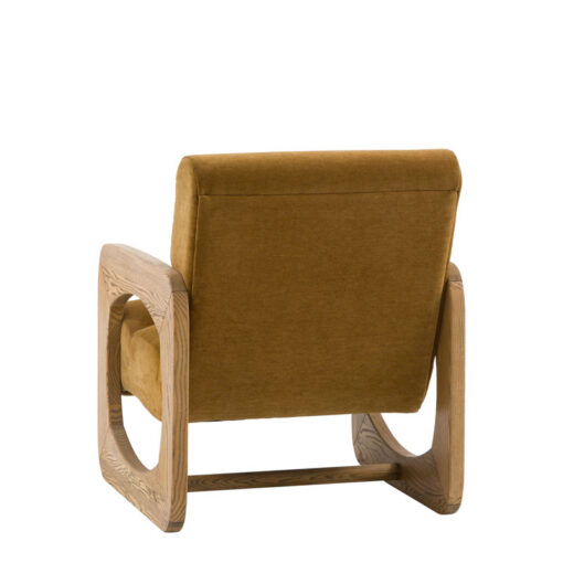 Golden Brown Curvy Upholstered Retro Modern Armchair With Sculptural Wooden Arms