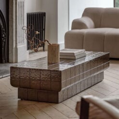 Indoor Outdoor Retro Chocolate Brown Concrete Tile Effect Reinforced Concrete Coffee Table 130cm