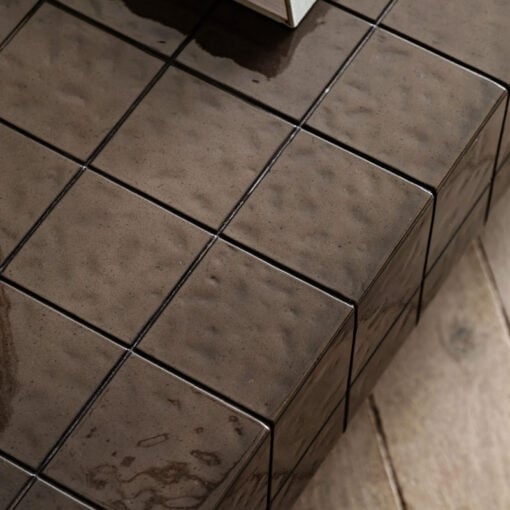 Indoor Outdoor Retro Chocolate Brown Concrete Tile Effect Reinforced Concrete Coffee Table 130cm