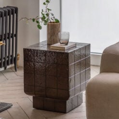 Indoor Outdoor Retro Chocolate Brown Concrete Tile Effect Reinforced Concrete Square Side Table