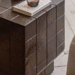 Indoor Outdoor Retro Chocolate Brown Concrete Tile Effect Reinforced Concrete Square Side Table