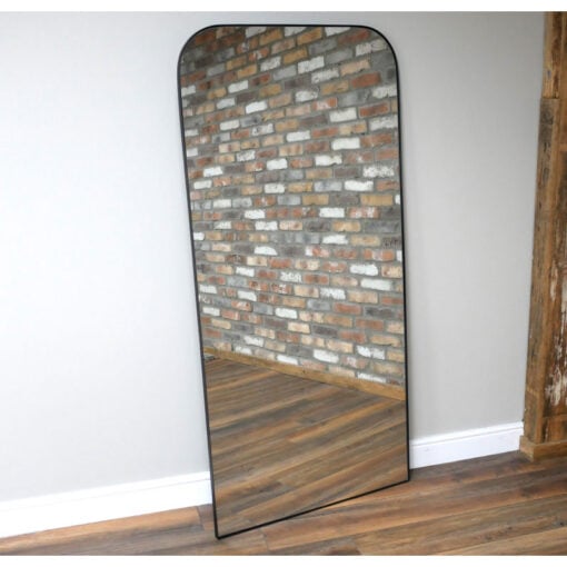 Industrial Large Black Metal Slim Frame Curved Top Rectangle Arched Wall Mirror 170cm Industrial Large Black Metal Slim Frame Curved Top Rectangle Arched Wall Mirror 170cm