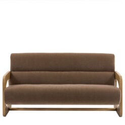 Mocha Brown Upholstered Retro Modern 3 Seater Sofa With Wooden Arms