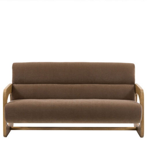 Mocha Brown Upholstered Retro Modern 3 Seater Sofa With Wooden Arms