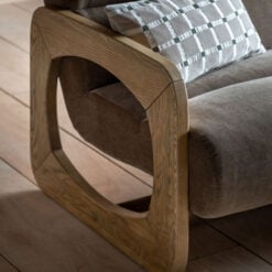 Mocha Brown Upholstered Retro Modern 3 Seater Sofa With Wooden Arms