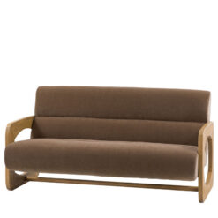 Mocha Brown Upholstered Retro Modern 3 Seater Sofa With Wooden Arms