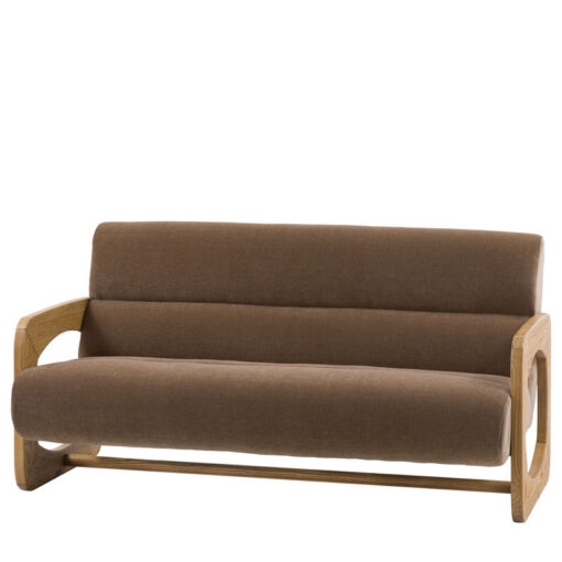 Mocha Brown Upholstered Retro Modern 3 Seater Sofa With Wooden Arms