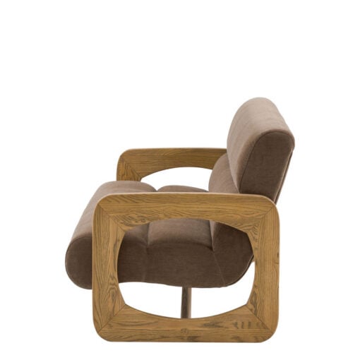 Mocha Brown Upholstered Retro Modern 3 Seater Sofa With Wooden Arms