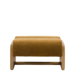 Retro Gold Brown Upholstered Foot Stool With Wooden O Shape Sides