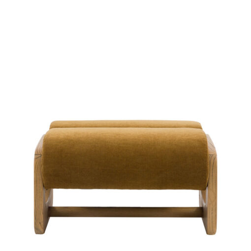 Retro Gold Brown Upholstered Foot Stool With Wooden O Shape Sides Retro Gold Brown Upholstered Foot Stool With Wooden O Shape Sides