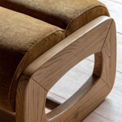 Retro Gold Brown Upholstered Foot Stool With Wooden O Shape Sides