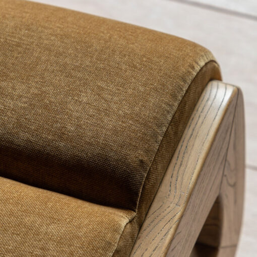 Retro Gold Brown Upholstered Foot Stool With Wooden O Shape Sides Retro Gold Brown Upholstered Foot Stool With Wooden O Shape Sides