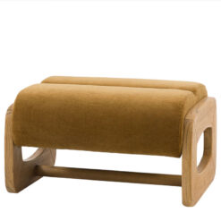 Retro Gold Brown Upholstered Foot Stool With Wooden O Shape Sides