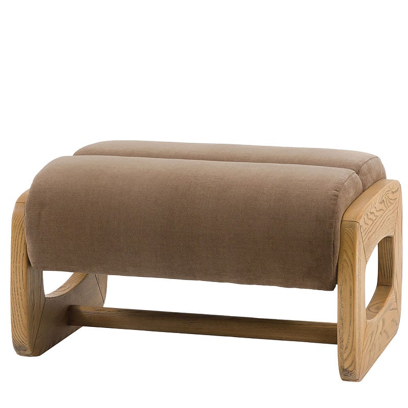 Retro Mocha Brown Upholstered Foot Stool With Wooden O Shape Sides Retro Mocha Brown Upholstered Foot Stool With Wooden O Shape Sides