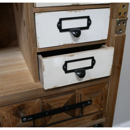 Boho Rustic Multi Drawer 1 Sliding Door Solid Light Fir Wood Apothecary Cabinet 106cm