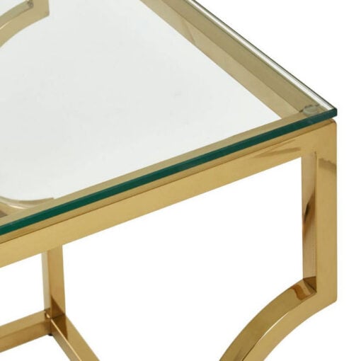 Art Deco Gold Metal And Clear Glass Square Side Table End Table