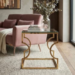 Art Deco Gold Metal And Clear Glass Square Side Table End Table