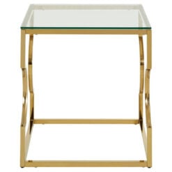 Art Deco Gold Metal And Clear Glass Square Side Table End Table