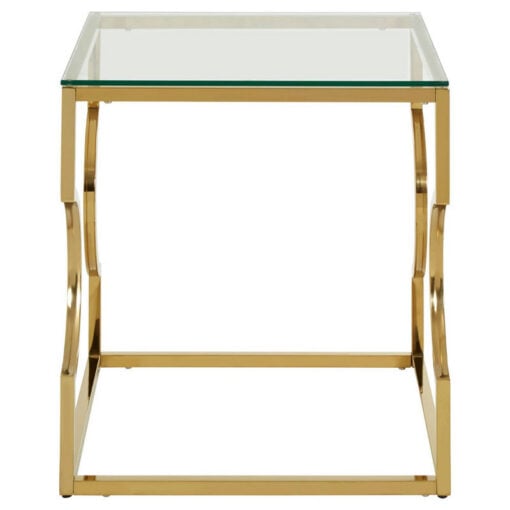 Art Deco Gold Metal And Clear Glass Square Side Table End Table