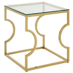 Art Deco Gold Metal And Clear Glass Square Side Table End Table