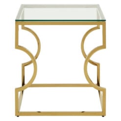 Art Deco Gold Metal And Clear Glass Square Side Table End Table