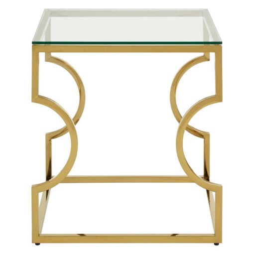 Art Deco Gold Metal And Clear Glass Square Side Table End Table