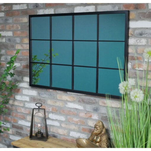 Black Metal Industrial Luxe Style Grid Window Pane Panelled Wall Mirror 120x80cm