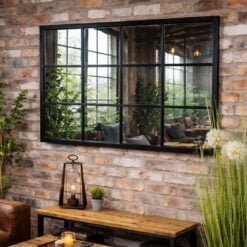 Black Metal Industrial Luxe Style Grid Window Pane Panelled Wall Mirror 120x80cm