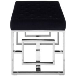 Black Velvet Upholstered Silver Stainless Steel Chrome Metal Bench 97cm