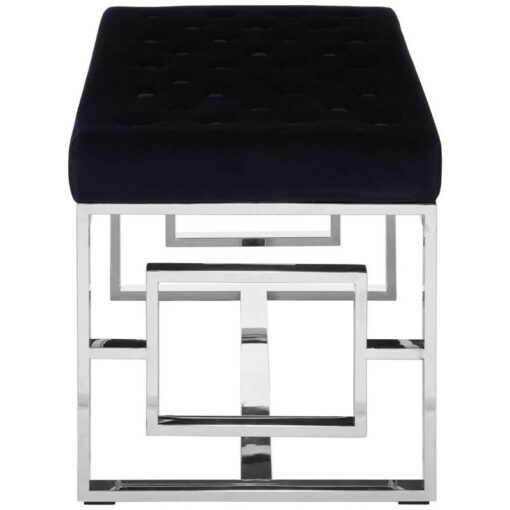Black Velvet Upholstered Silver Stainless Steel Chrome Metal Bench 97cm