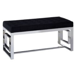 Black Velvet Upholstered Silver Stainless Steel Chrome Metal Bench 97cm