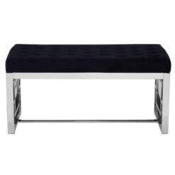 Black Velvet Upholstered Silver Stainless Steel Chrome Metal Bench 97cm