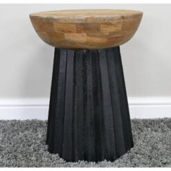 Boho Black And Natural Solid Mango Wood Mushroom Shaped Side End Table With Pleated Base