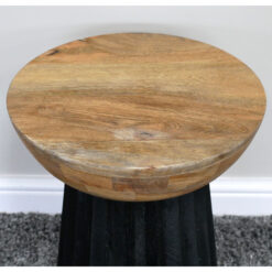 Boho Black And Natural Solid Mango Wood Mushroom Shaped Side End Table With Pleated Base