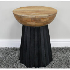 Boho Black And Natural Solid Mango Wood Mushroom Shaped Side End Table With Pleated Base