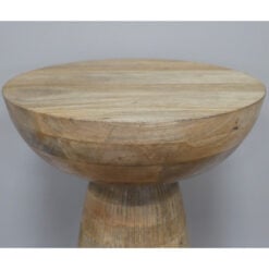 Boho Light Solid Mango Wood Abstract Sculptural Carved Round Mushroom Style Side End Table