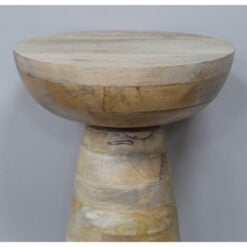 Boho Light Solid Mango Wood Abstract Sculptural Carved Round Mushroom Style Side End Table 55cm