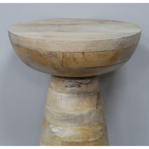 Boho Light Solid Mango Wood Abstract Sculptural Carved Round Mushroom Style Side End Table 55cm