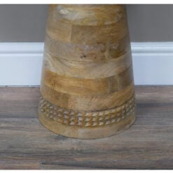 Boho Light Solid Mango Wood Abstract Sculptural Carved Round Mushroom Style Side End Table 55cm